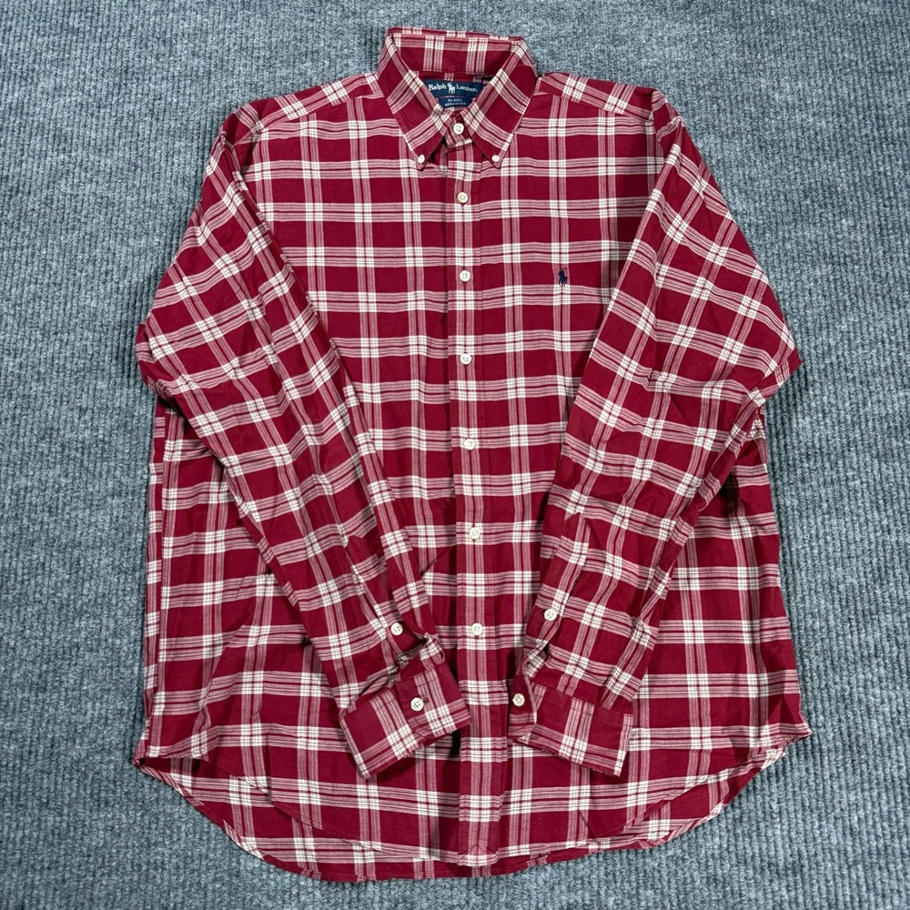 Vintage Ralph Lauren Blaire Button Down Shirt Long Sleeve Red Plaid Mens Large